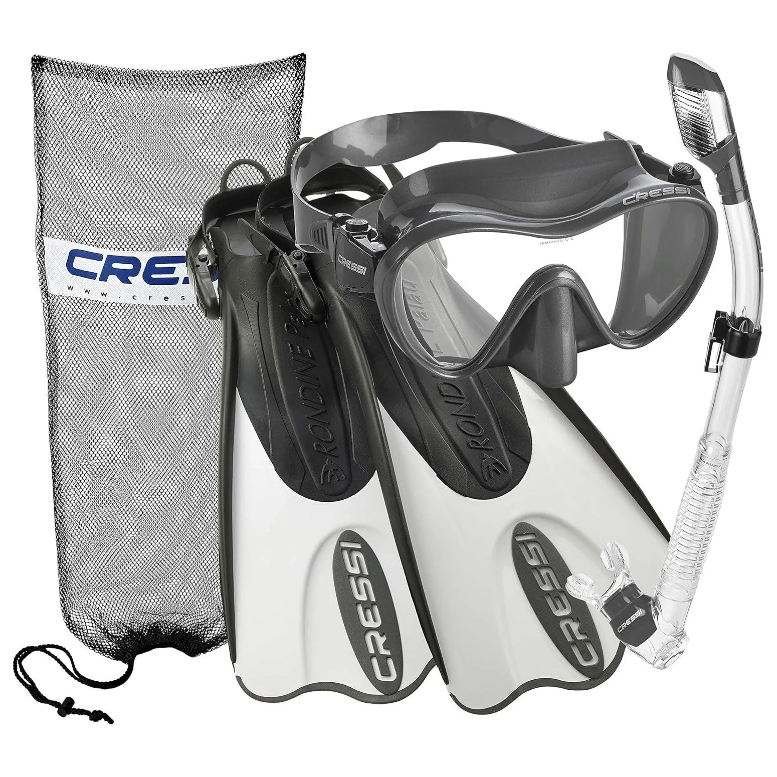 Cressi F1 Mask - Supernova Dry Snorkel - Palau SAF Fins Snorkel Set