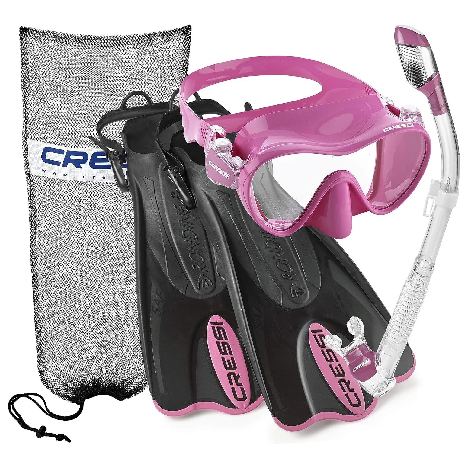 Cressi F1 Mask - Supernova Dry Snorkel - Palau SAF Fins Snorkel Set