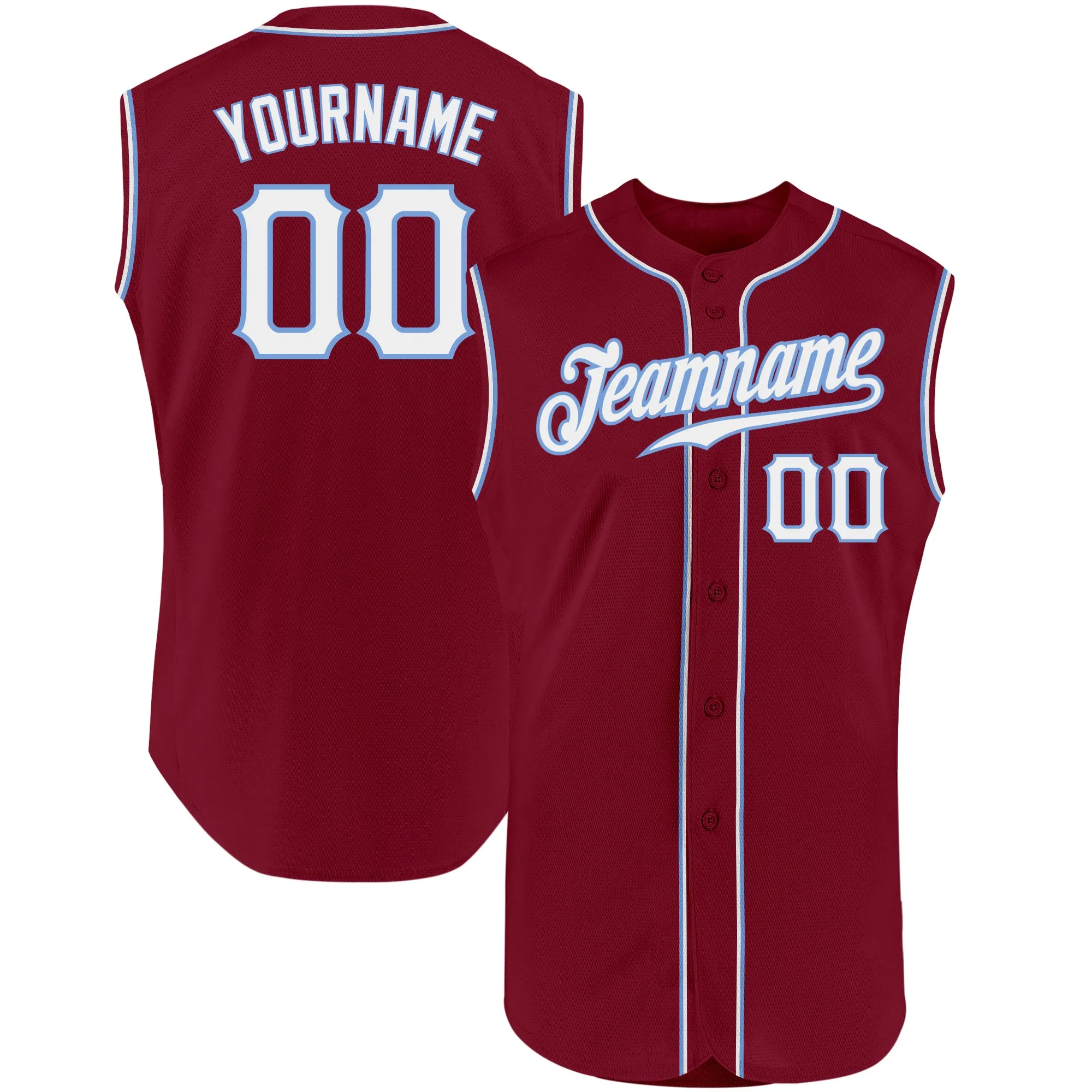 Custom Crimson White-Light Blue Authentic Sleeveless Baseball Jersey