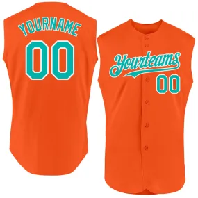 Custom Orange Aqua-White Authentic Sleeveless Baseball Jersey