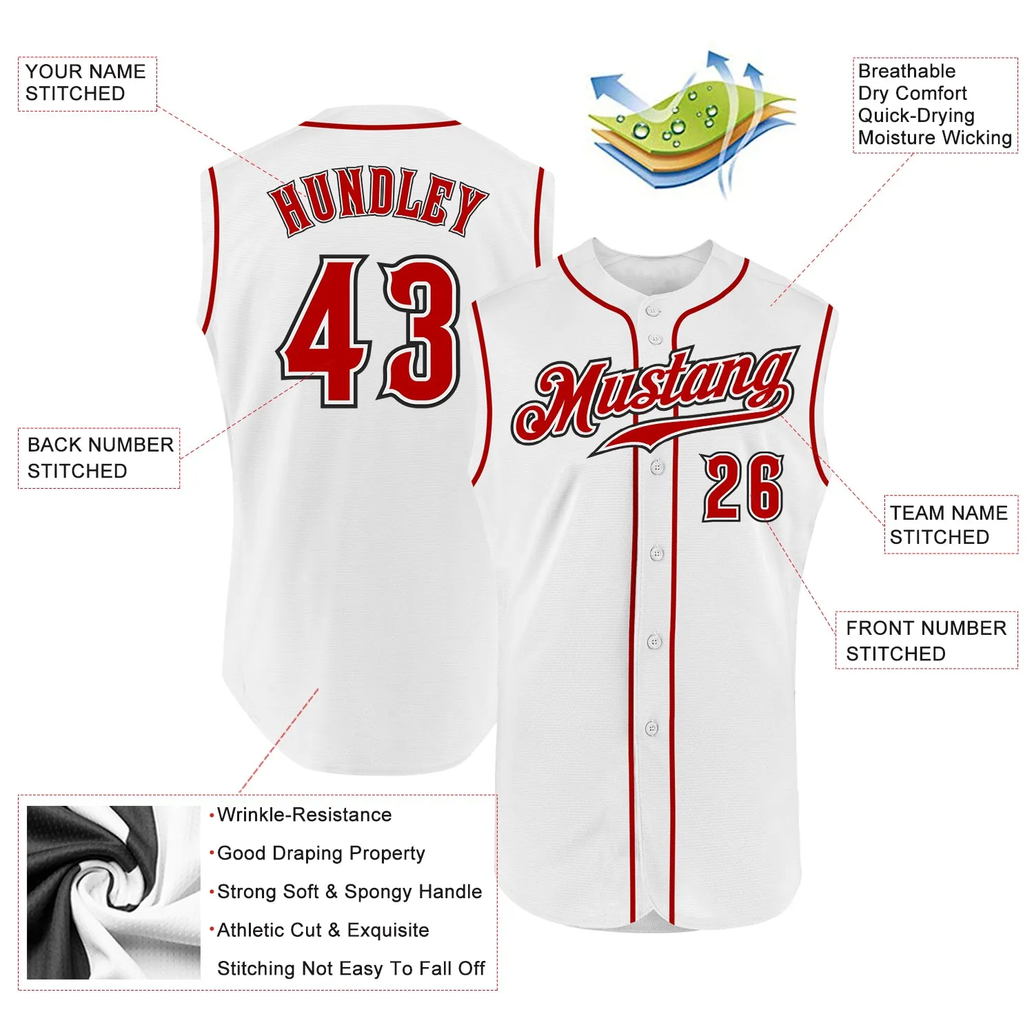 Custom White Red-Black Authentic Sleeveless Baseball Jersey