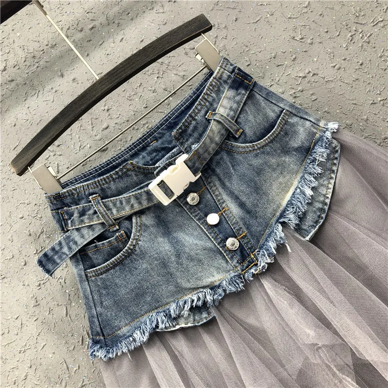 Denim Jean Mini Tulle Skirt