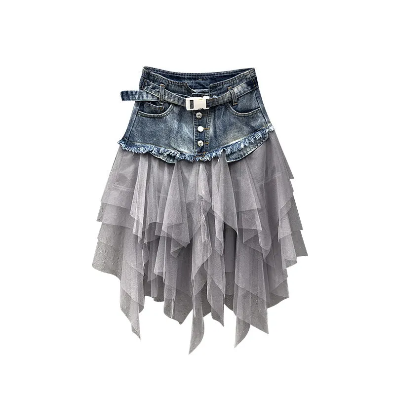 Denim Jean Mini Tulle Skirt