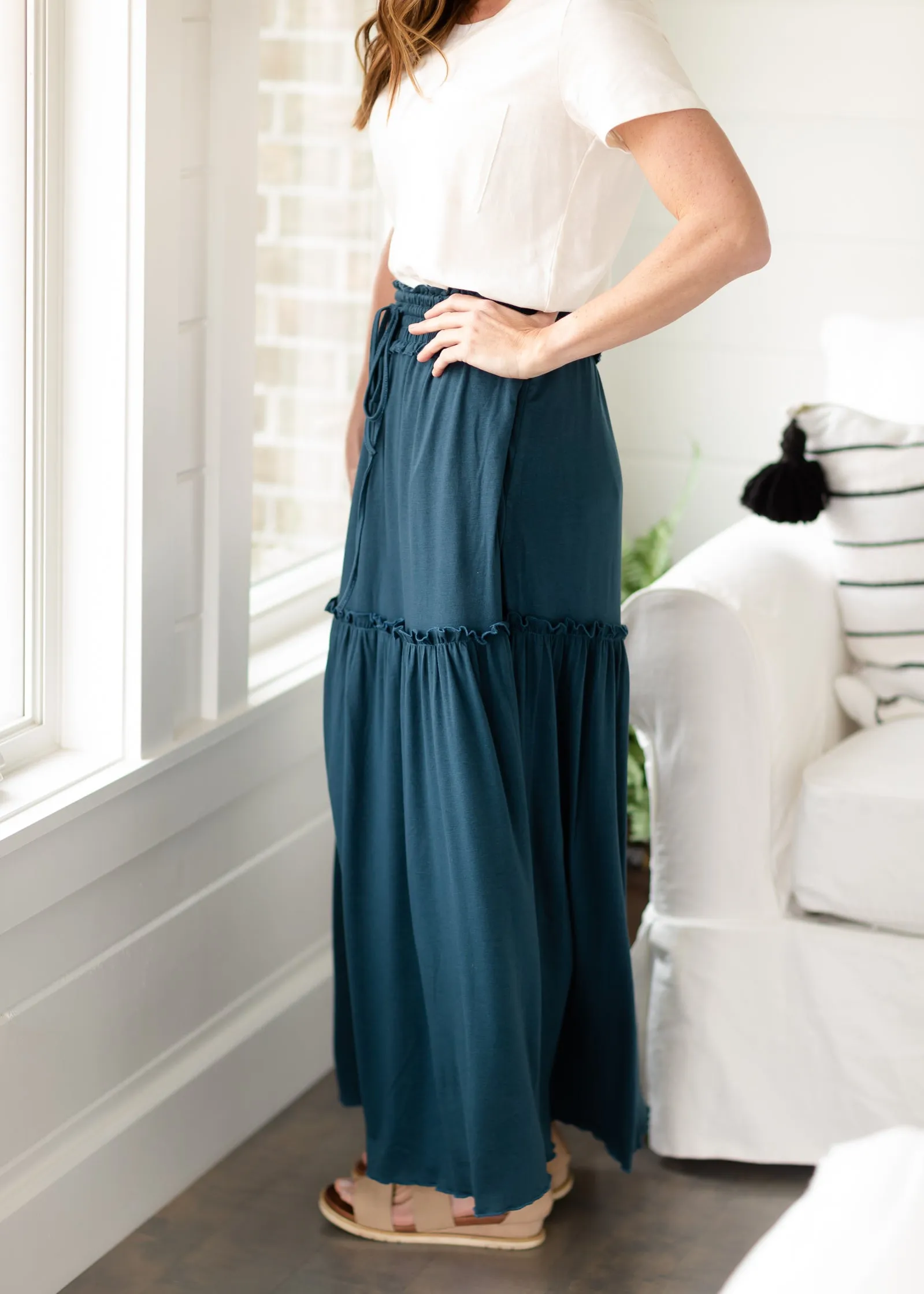 Emerald Tiered Ruffle Maxi Skirt