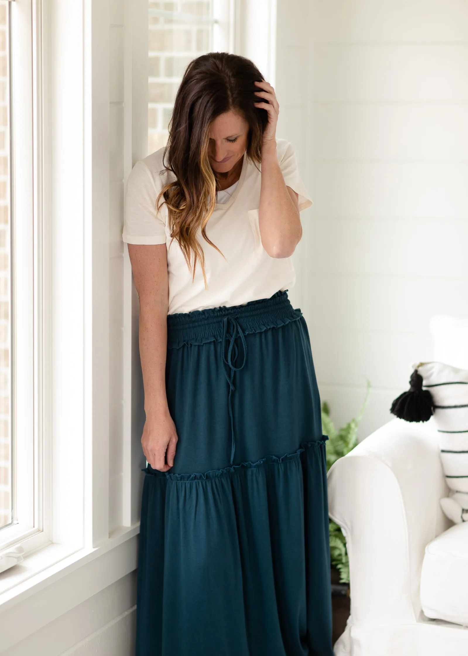 Emerald Tiered Ruffle Maxi Skirt