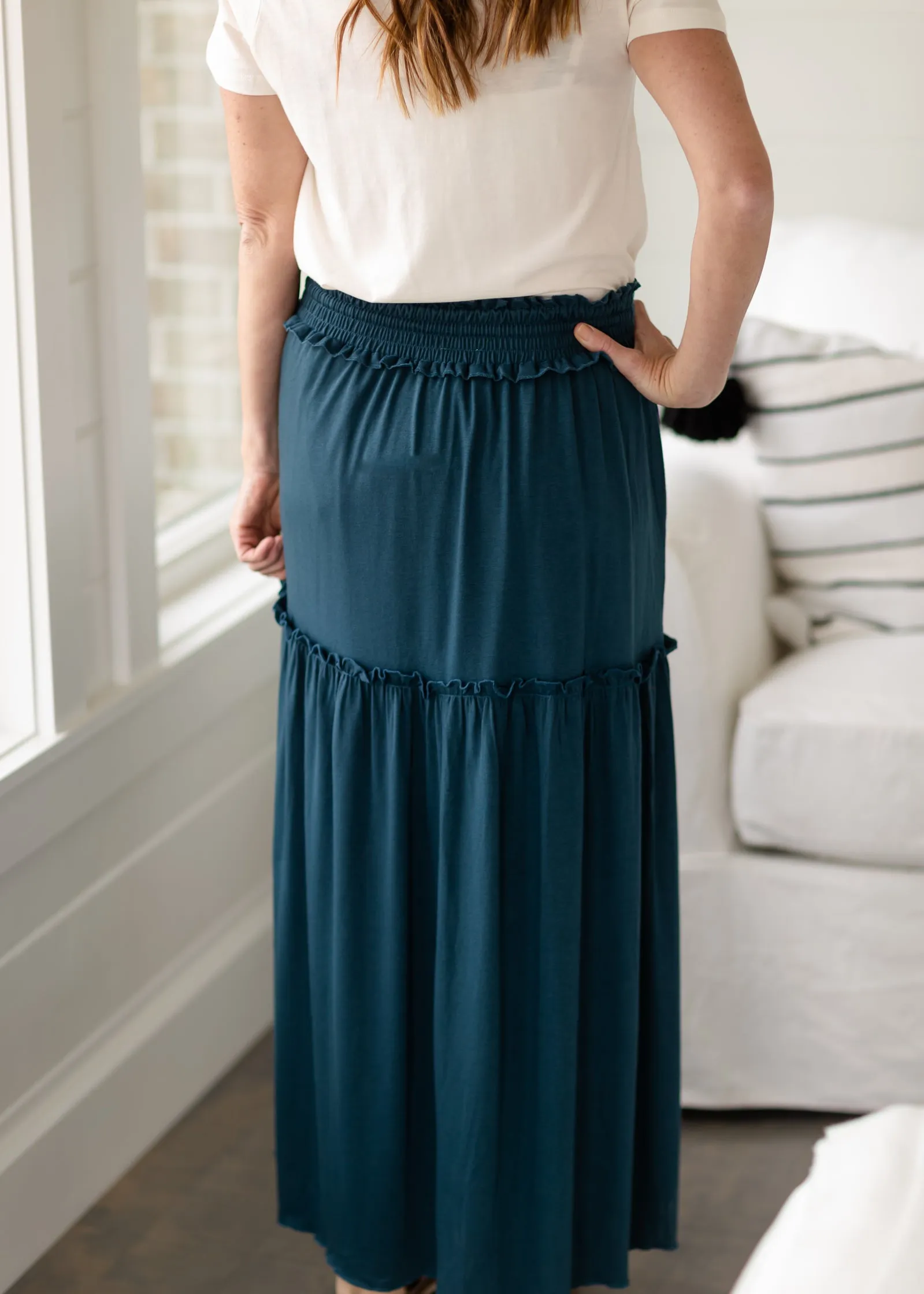 Emerald Tiered Ruffle Maxi Skirt