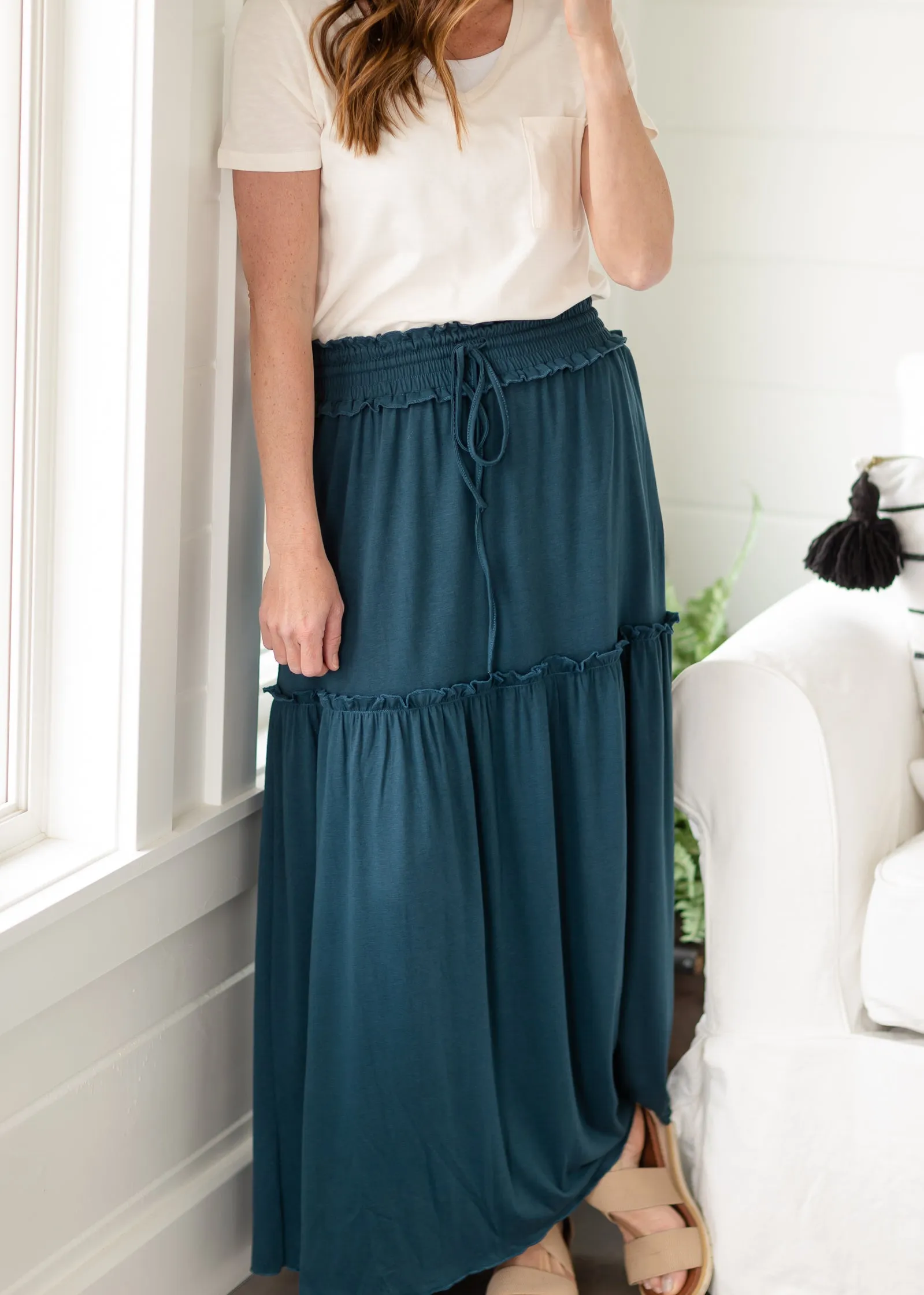 Emerald Tiered Ruffle Maxi Skirt