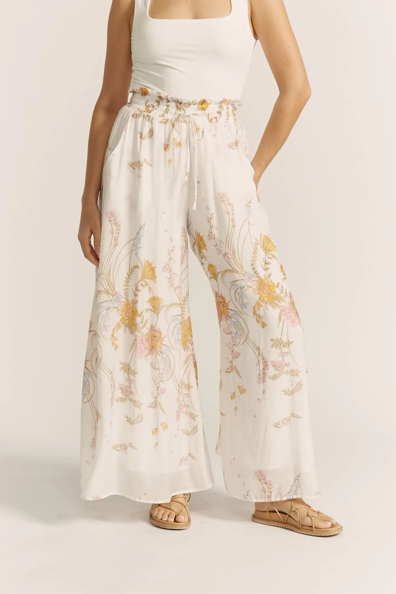 Emmeline Yellow Floral Wide Leg Pants