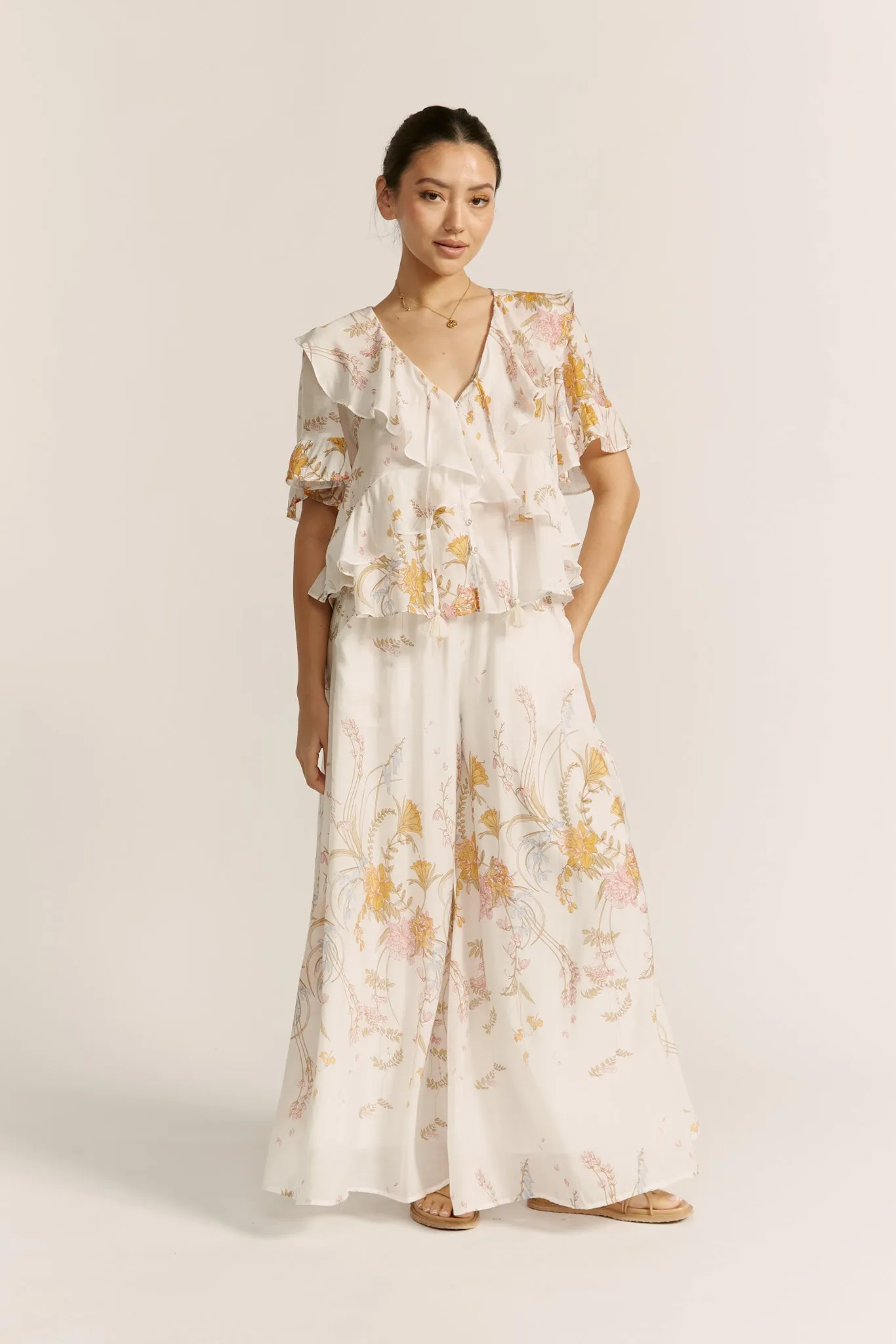 Emmeline Yellow Floral Wide Leg Pants