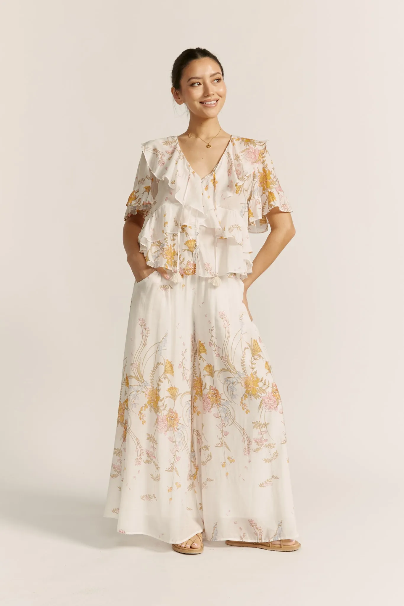 Emmeline Yellow Floral Wide Leg Pants