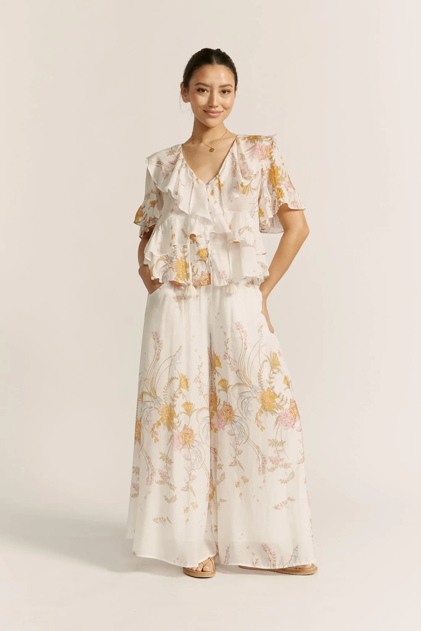 Emmeline Yellow Floral Wide Leg Pants