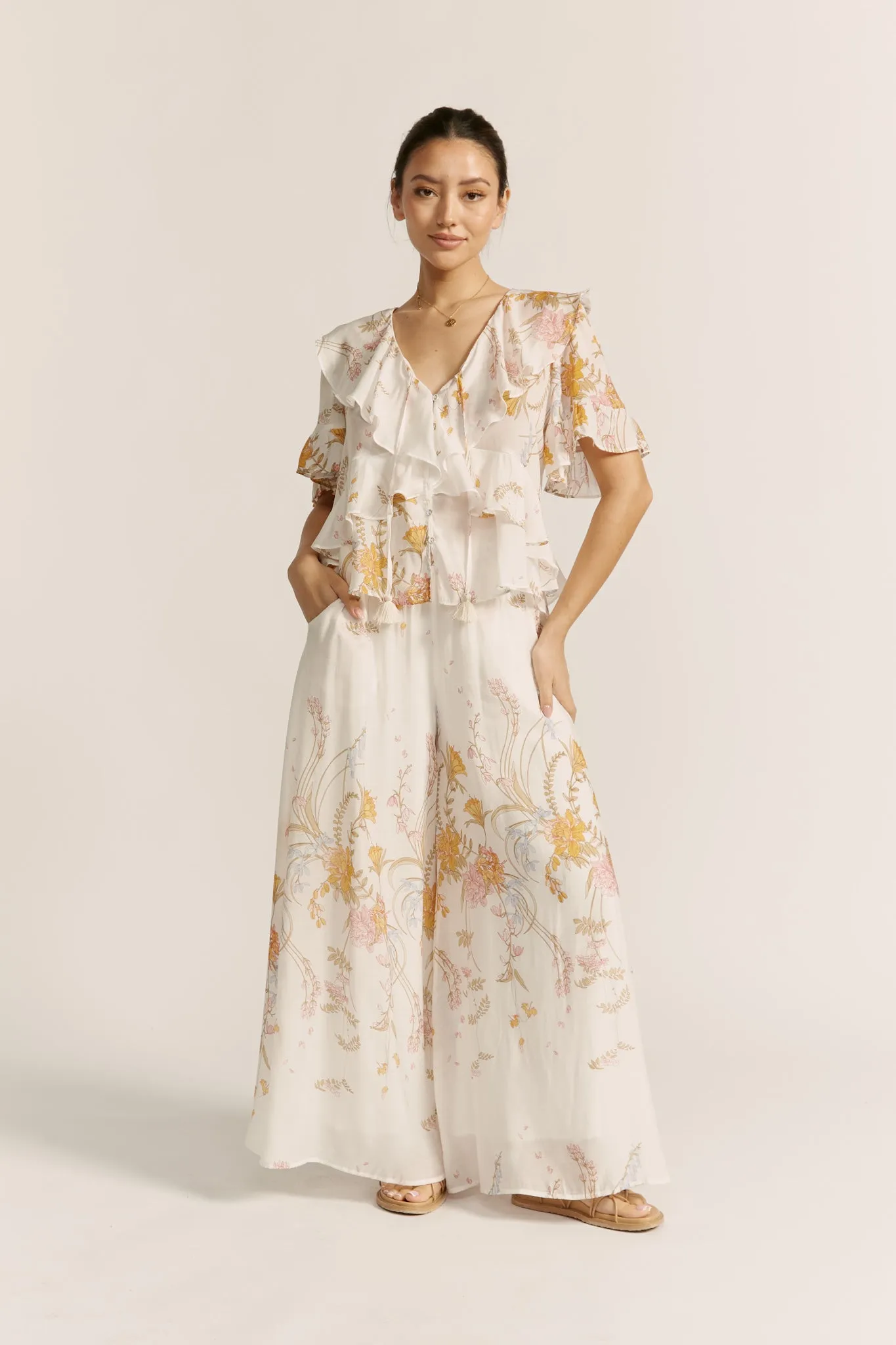 Emmeline Yellow Floral Wide Leg Pants