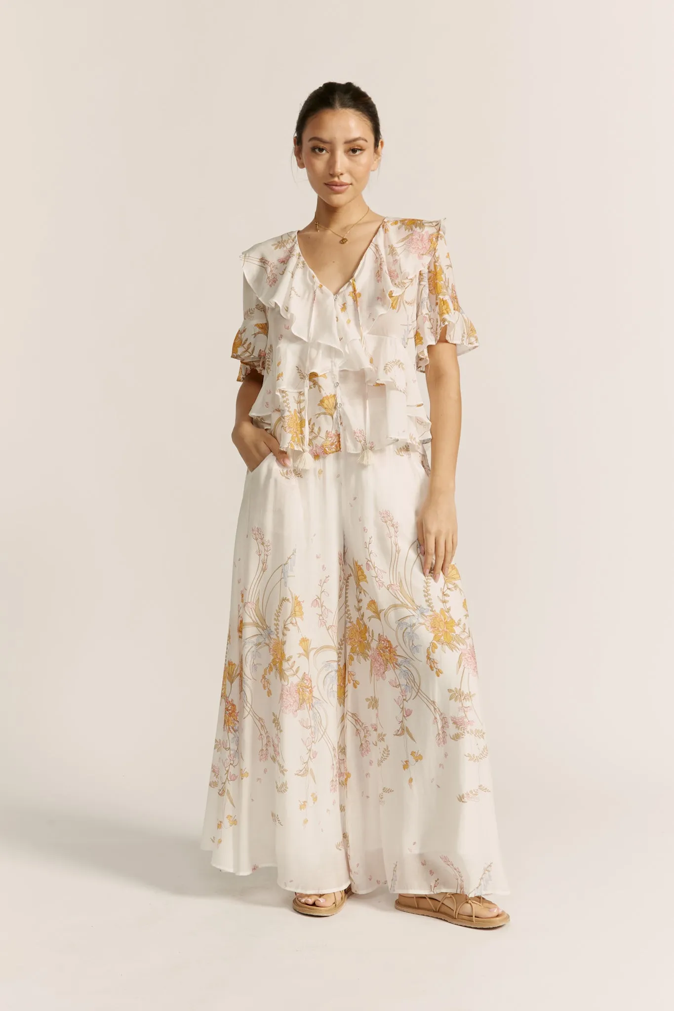 Emmeline Yellow Floral Wide Leg Pants