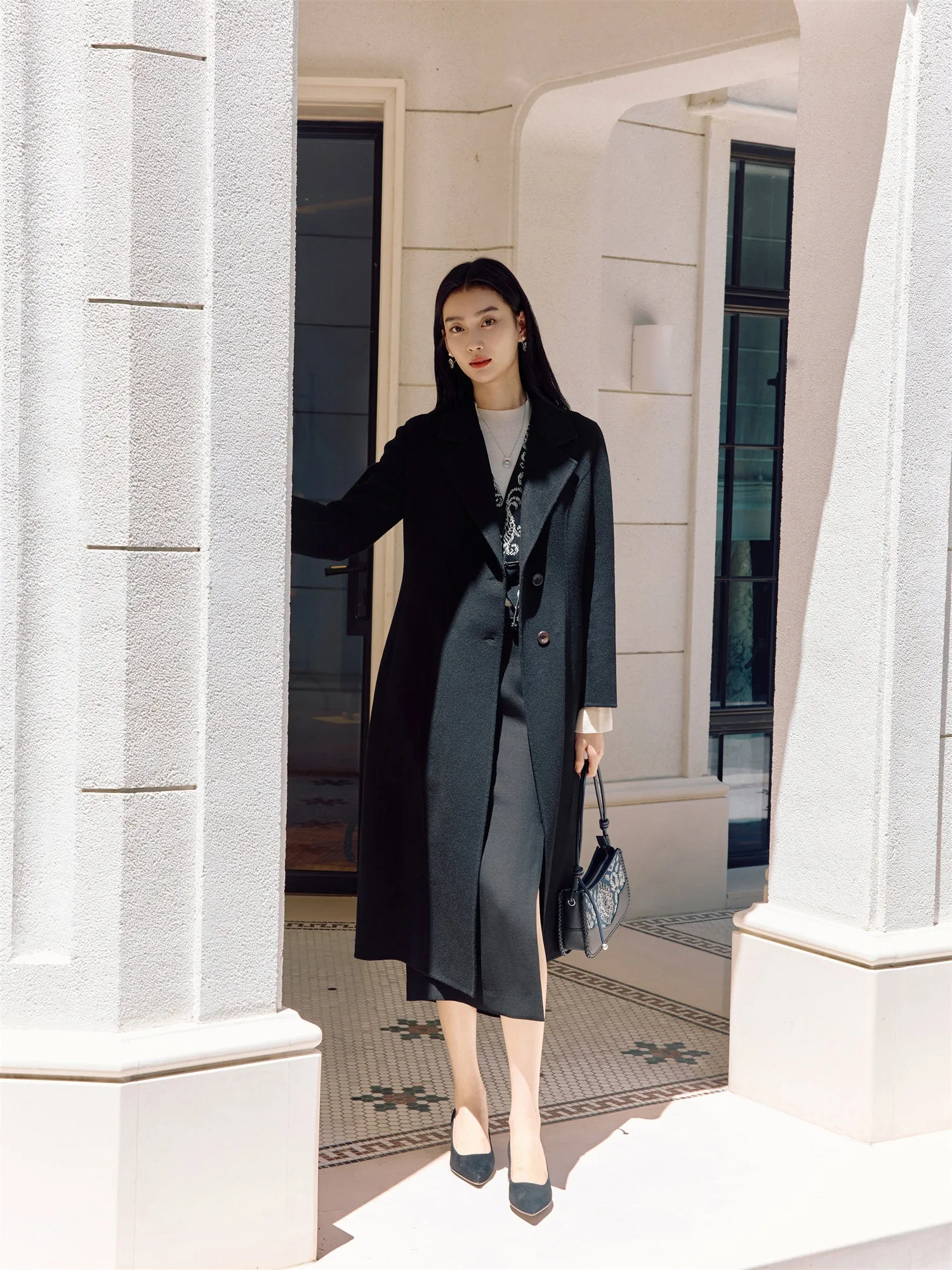 EP YAYING Double-Sided Wool Midi Coat