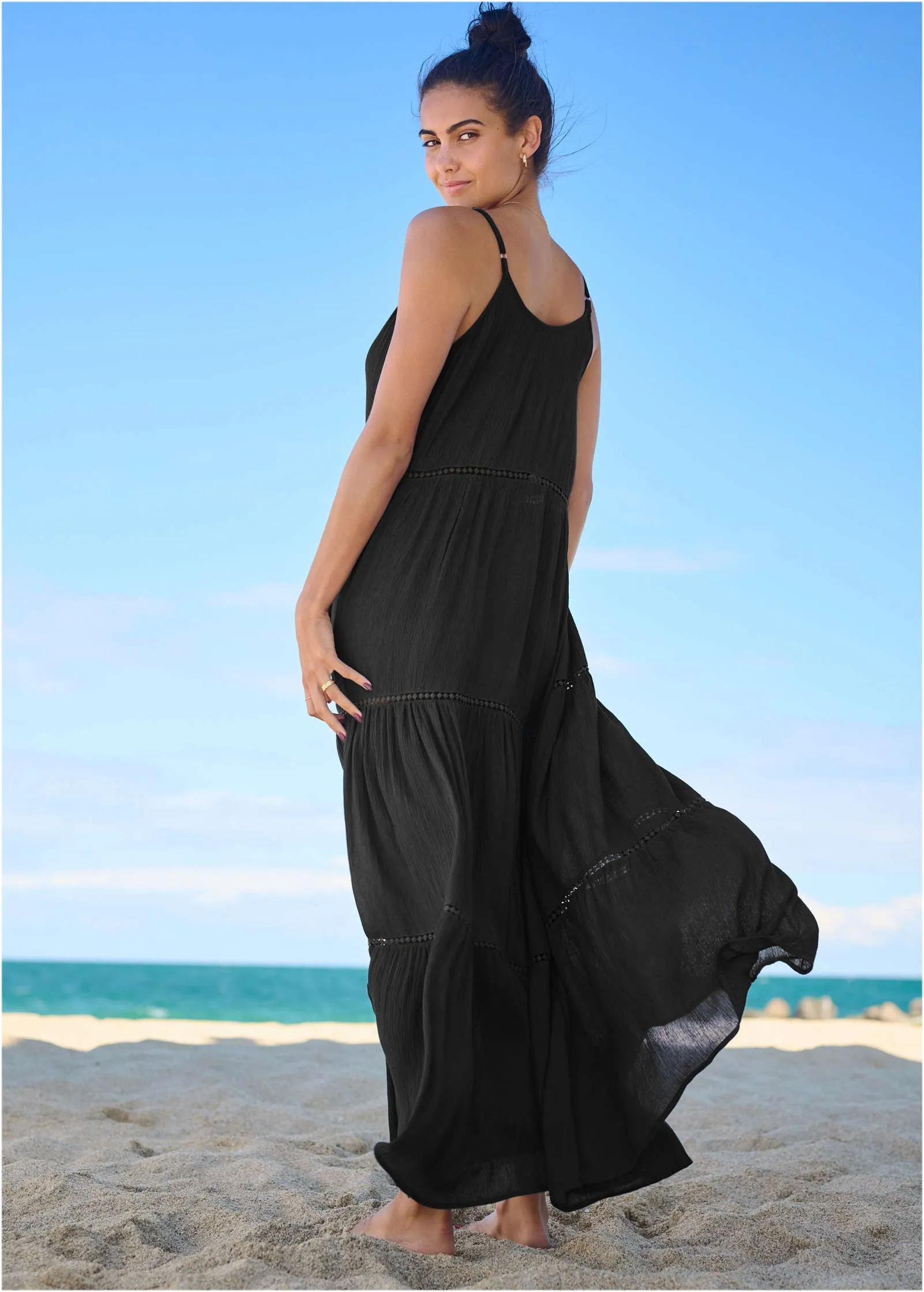 Eyelet Maxi Cover-Up Dress - Black Beauty