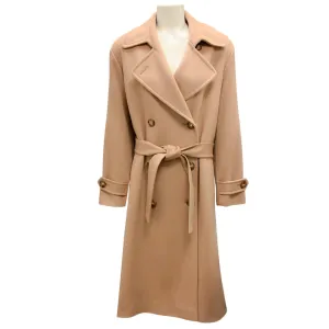 Fleurette Camel Belted Double Breasted Wool Coat