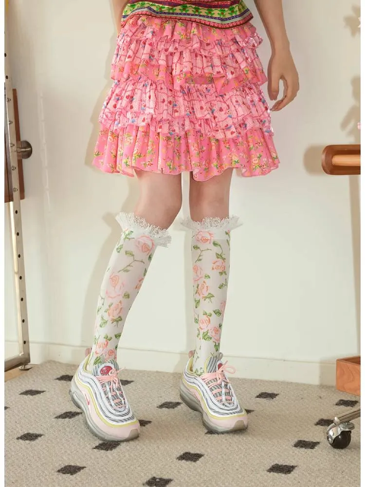 Flower layered short skirt【s0000008720】