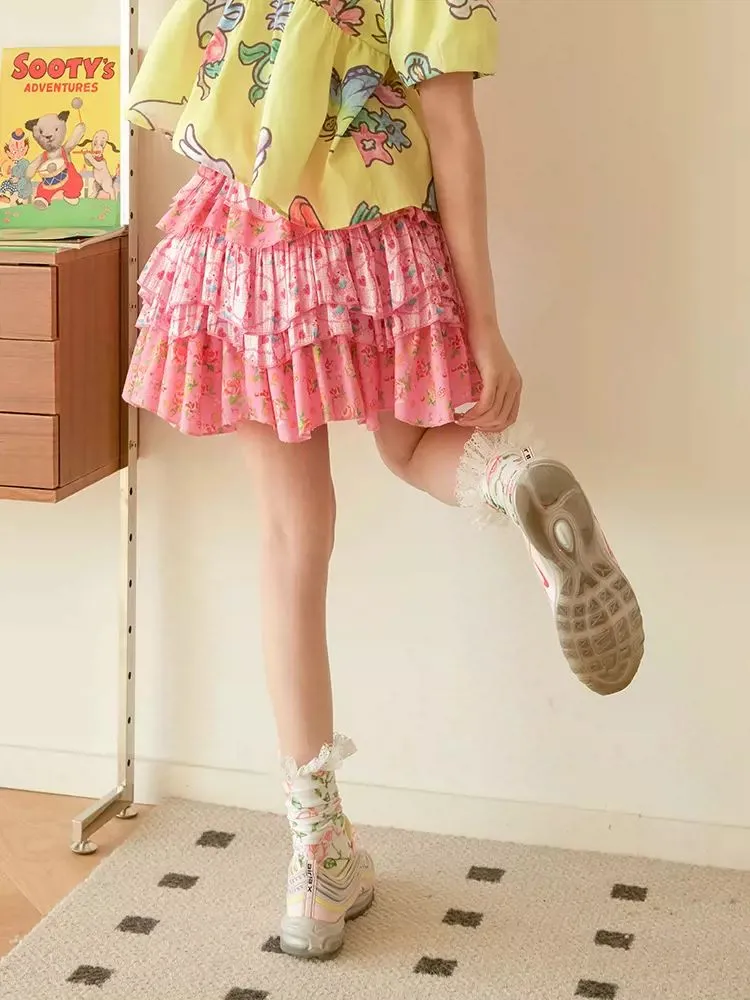 Flower layered short skirt【s0000008720】