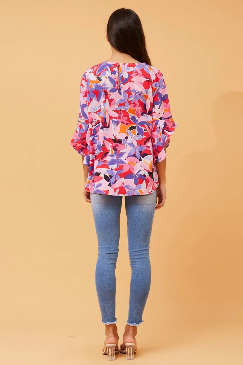 FOREVER FLORAL FLUTE SLEEVE TOP