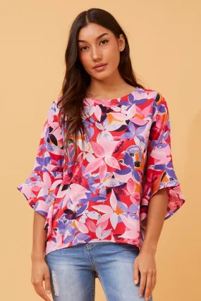 FOREVER FLORAL FLUTE SLEEVE TOP