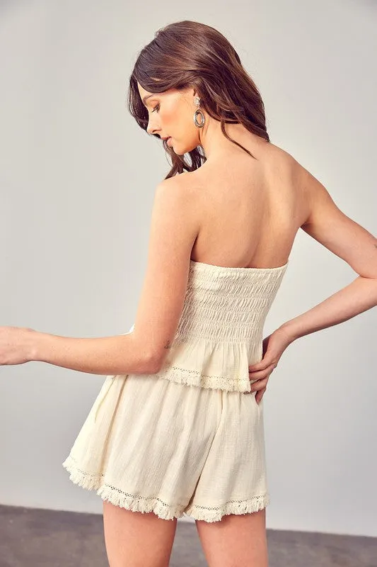 Fringe Hem Strapless Top