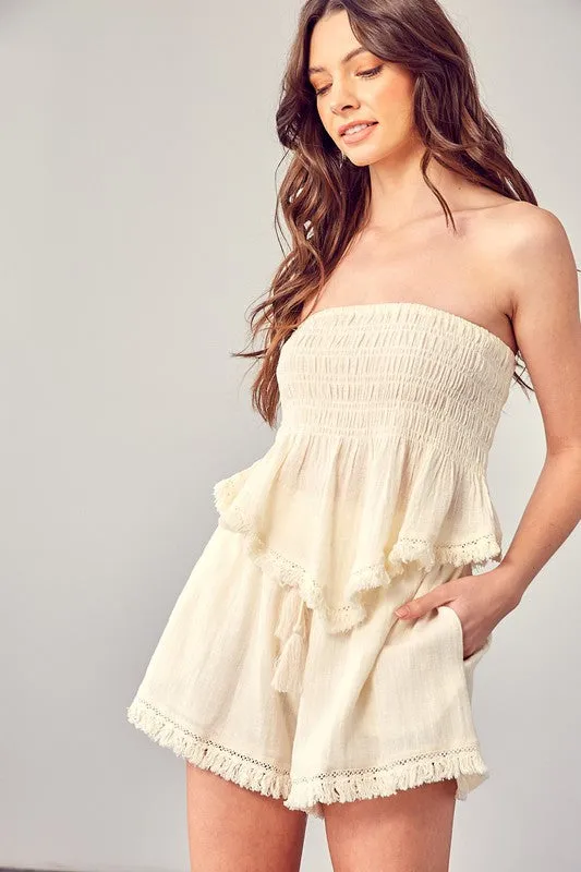 Fringe Hem Strapless Top