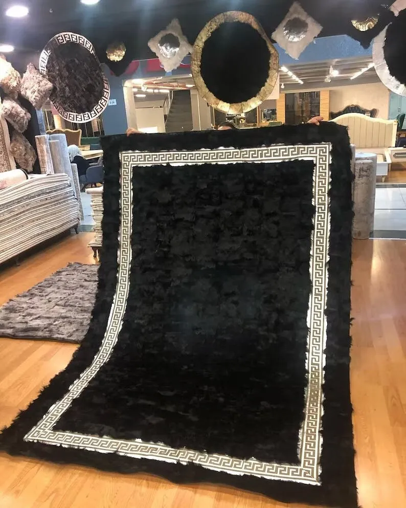 Genuine Handmade Black Sheepskin Elegant Bedroom Fur Rug ,Non Slip Rug