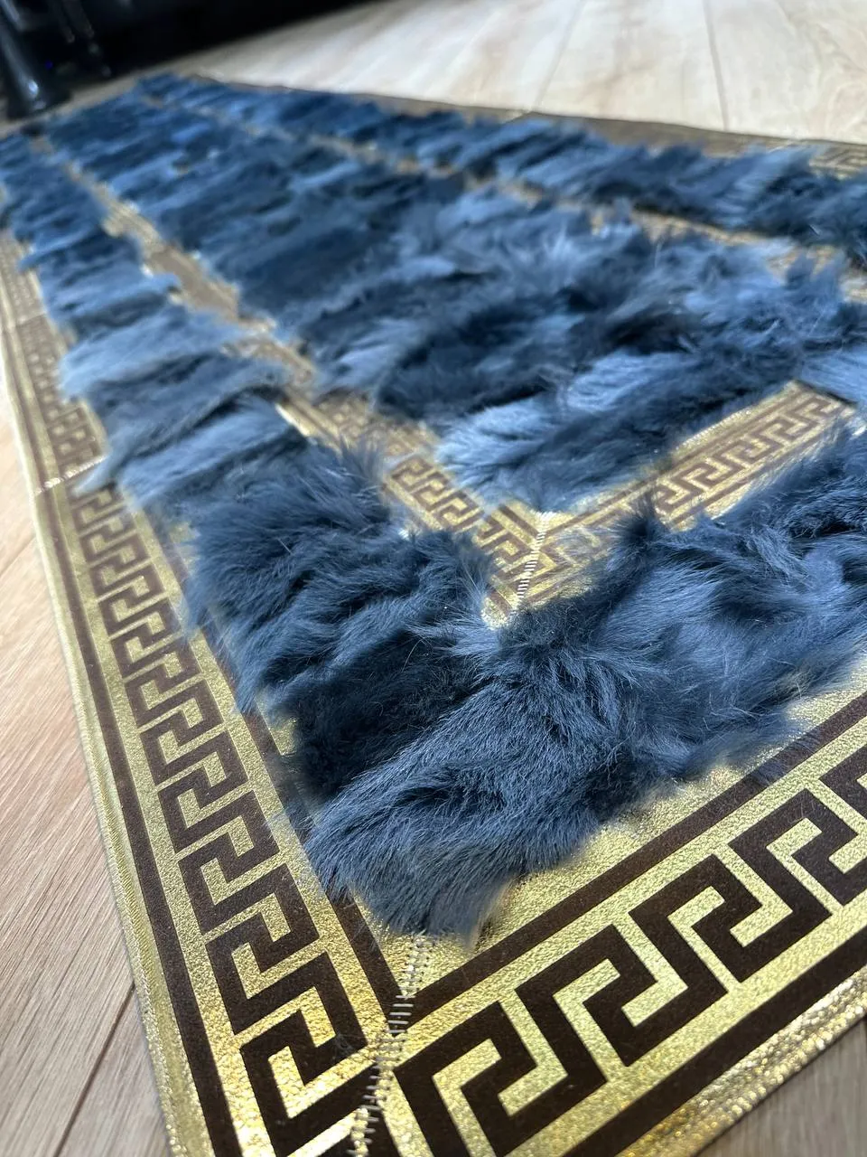 Genuine Handmade Blue Home Decor Runner Rug , Sheepskin Non Slip Rug