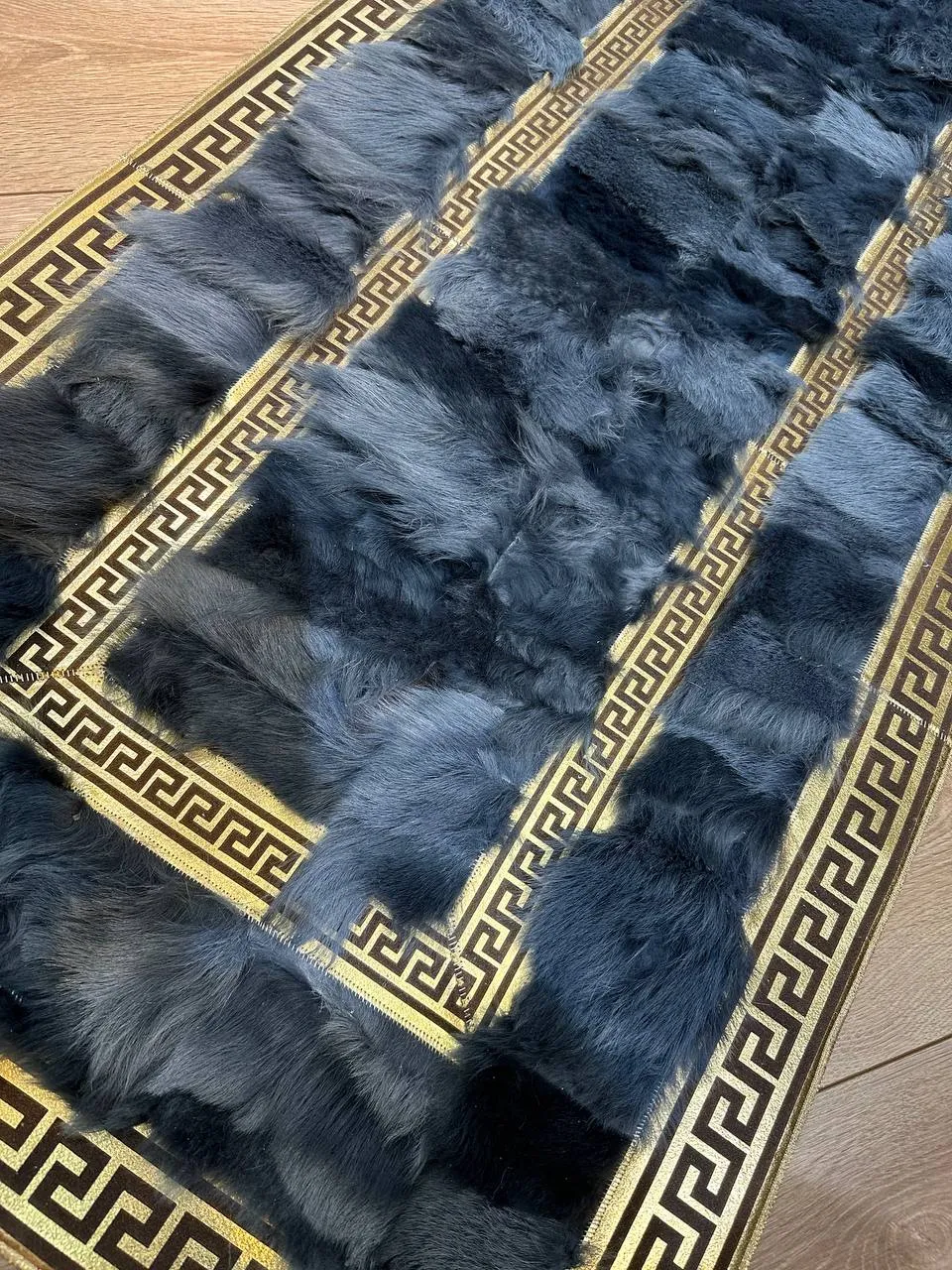 Genuine Handmade Blue Home Decor Runner Rug , Sheepskin Non Slip Rug