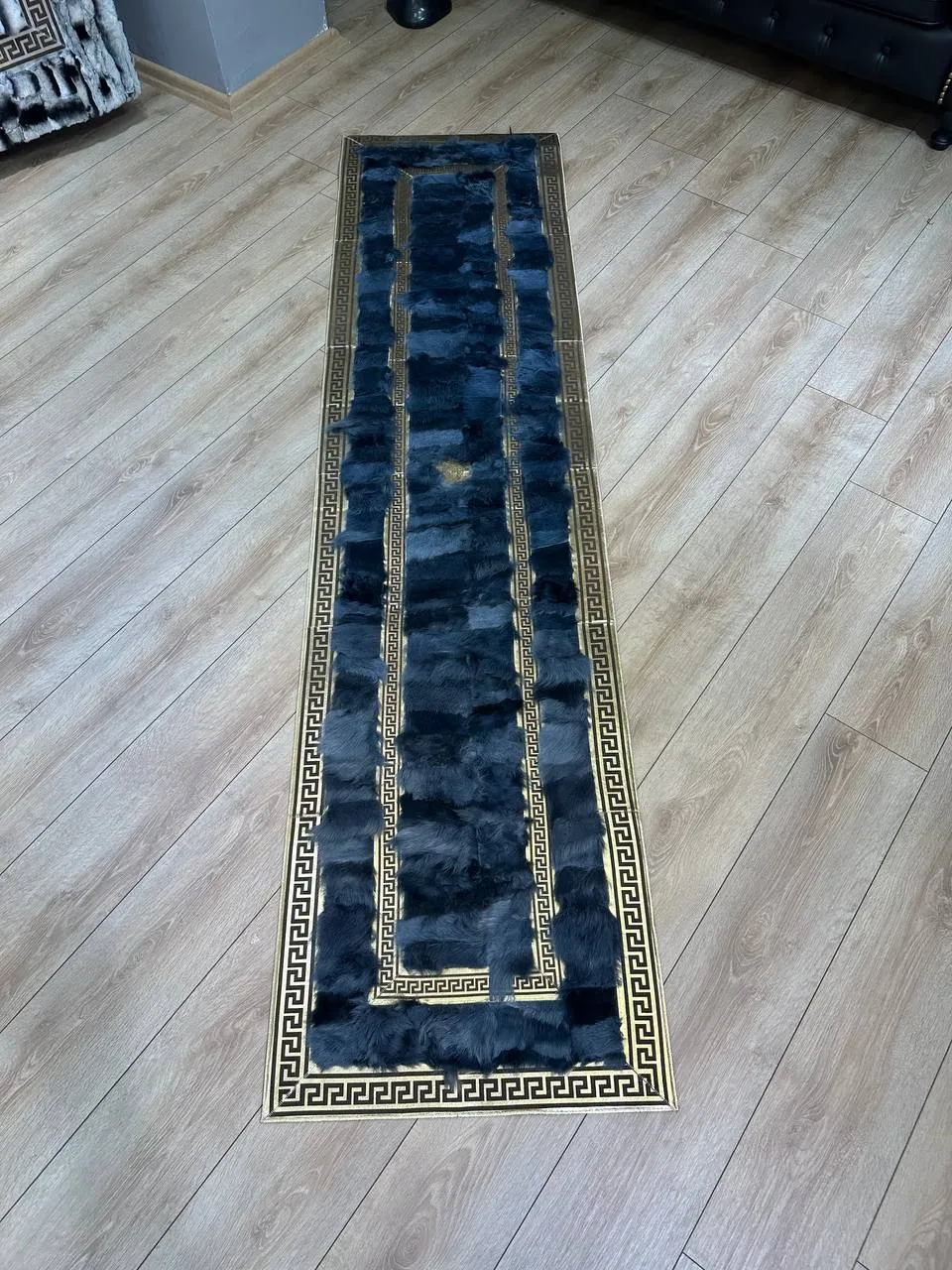 Genuine Handmade Blue Home Decor Runner Rug , Sheepskin Non Slip Rug