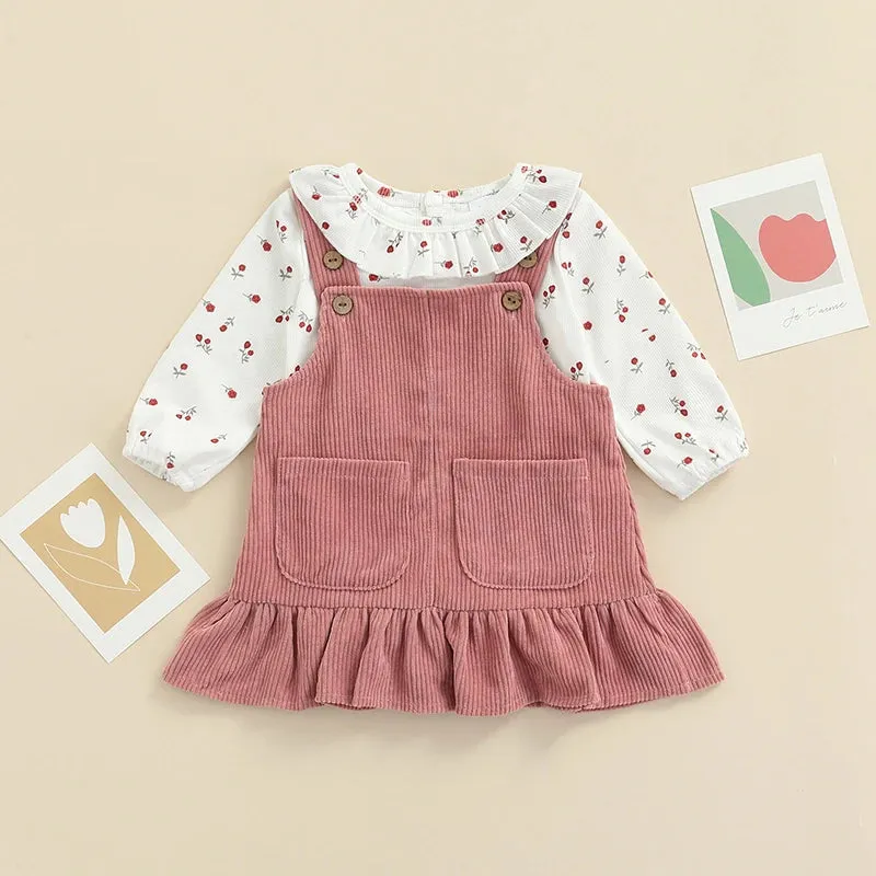 Girls Long Sleeve Overall Corduroy Dress