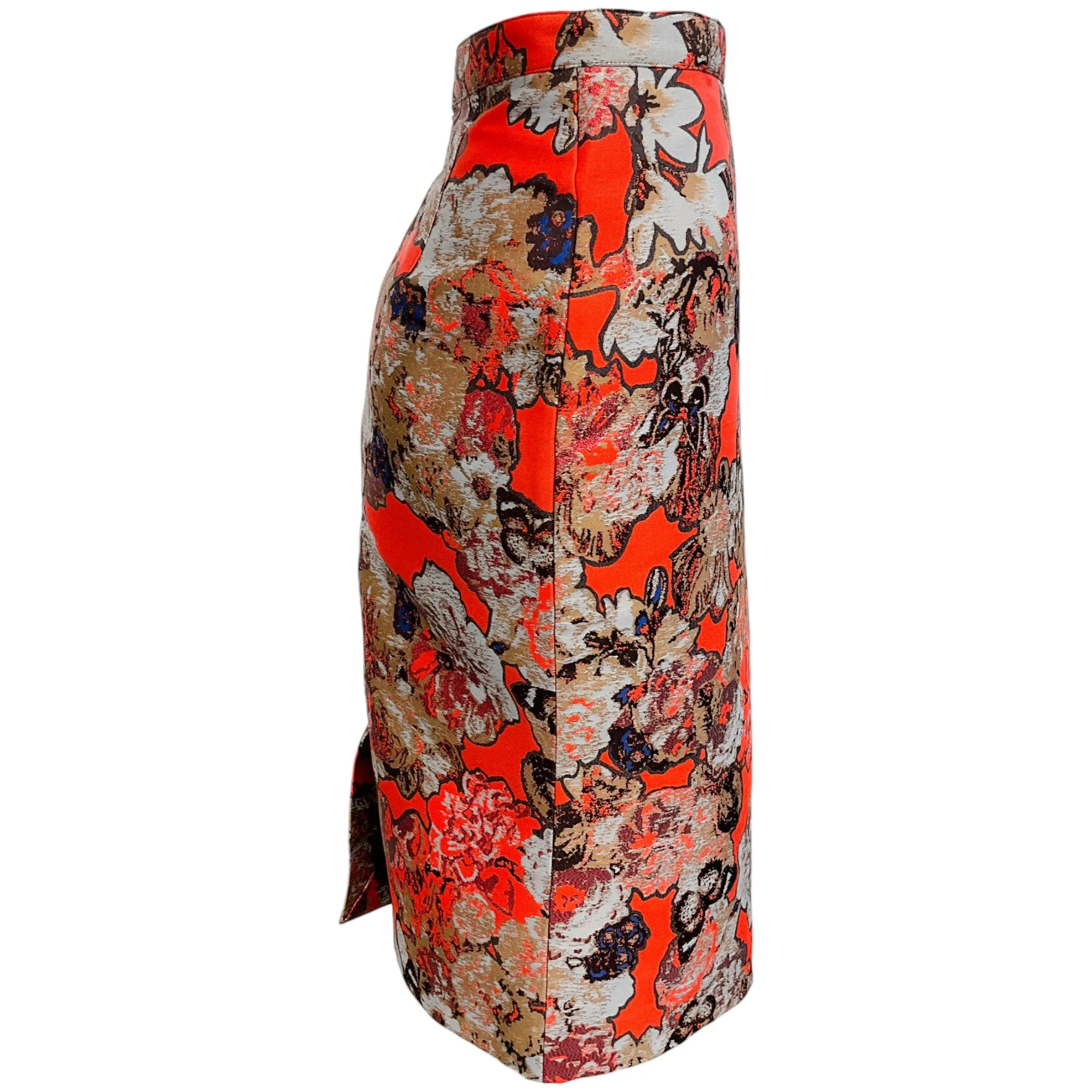 Givenchy Orange Multi Jacquard Pencil Skirt