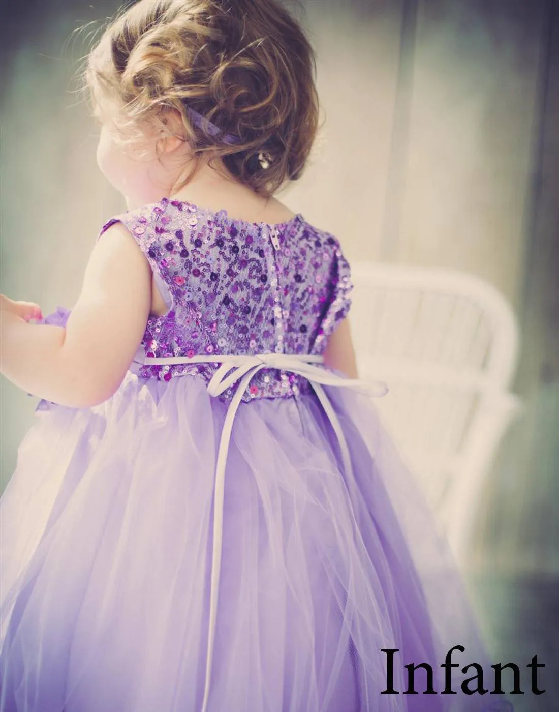 Glittery Sequined Bodice and Double Layered Mesh Dress - Lavender