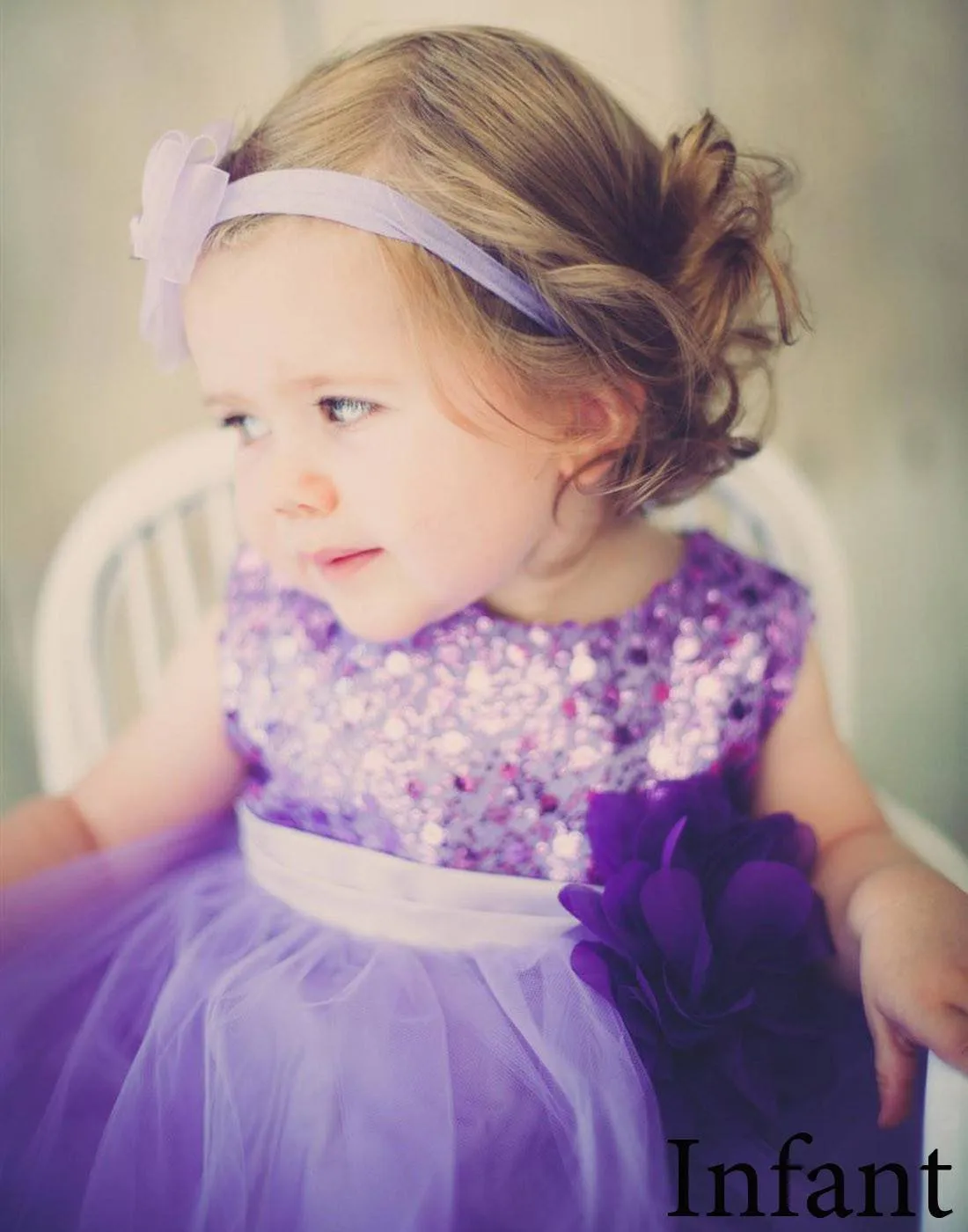 Glittery Sequined Bodice and Double Layered Mesh Dress - Lavender