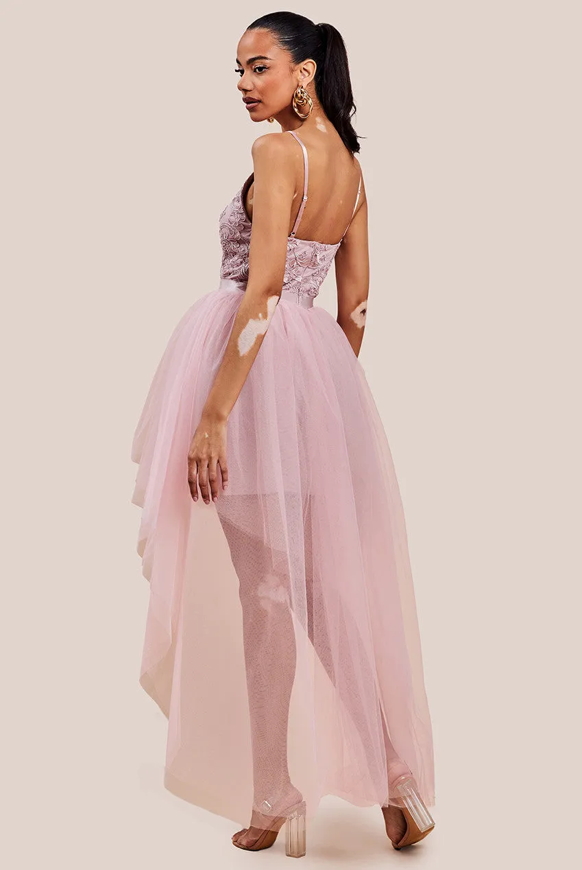 Goddiva High Low Tulle Mini With Lace Bodice - Blush