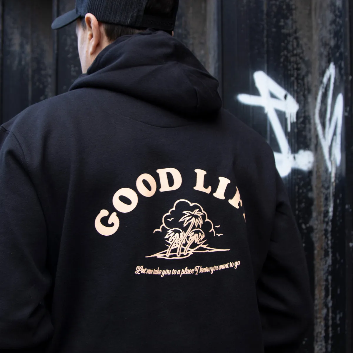 Good Life Back Print - Pullover Hood - Black