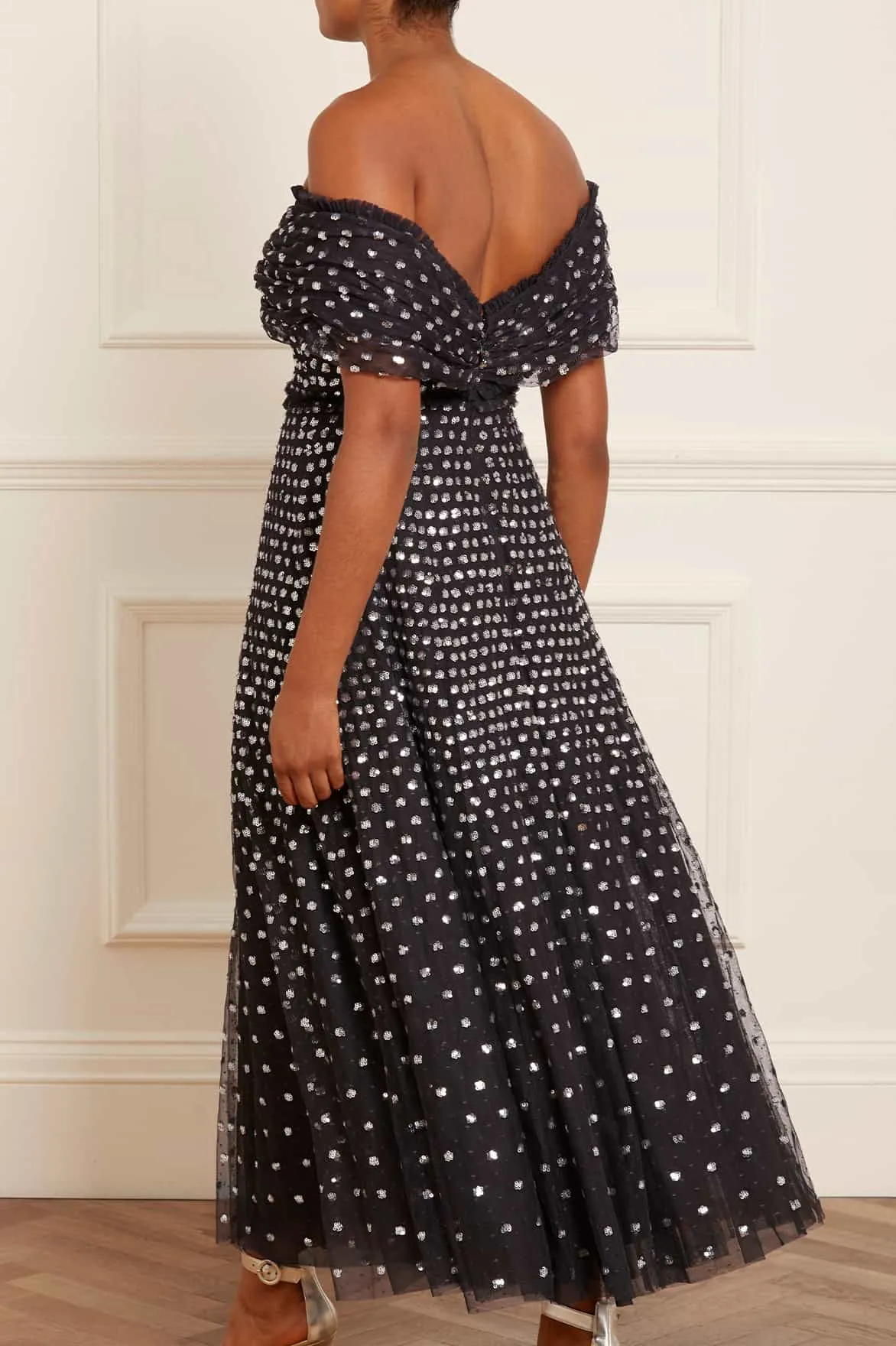 Grace Gloss Off-Shoulder Ankle Gown