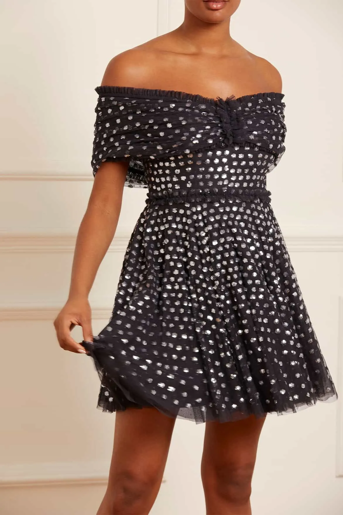 Grace Gloss Off-Shoulder Micro Mini Dress