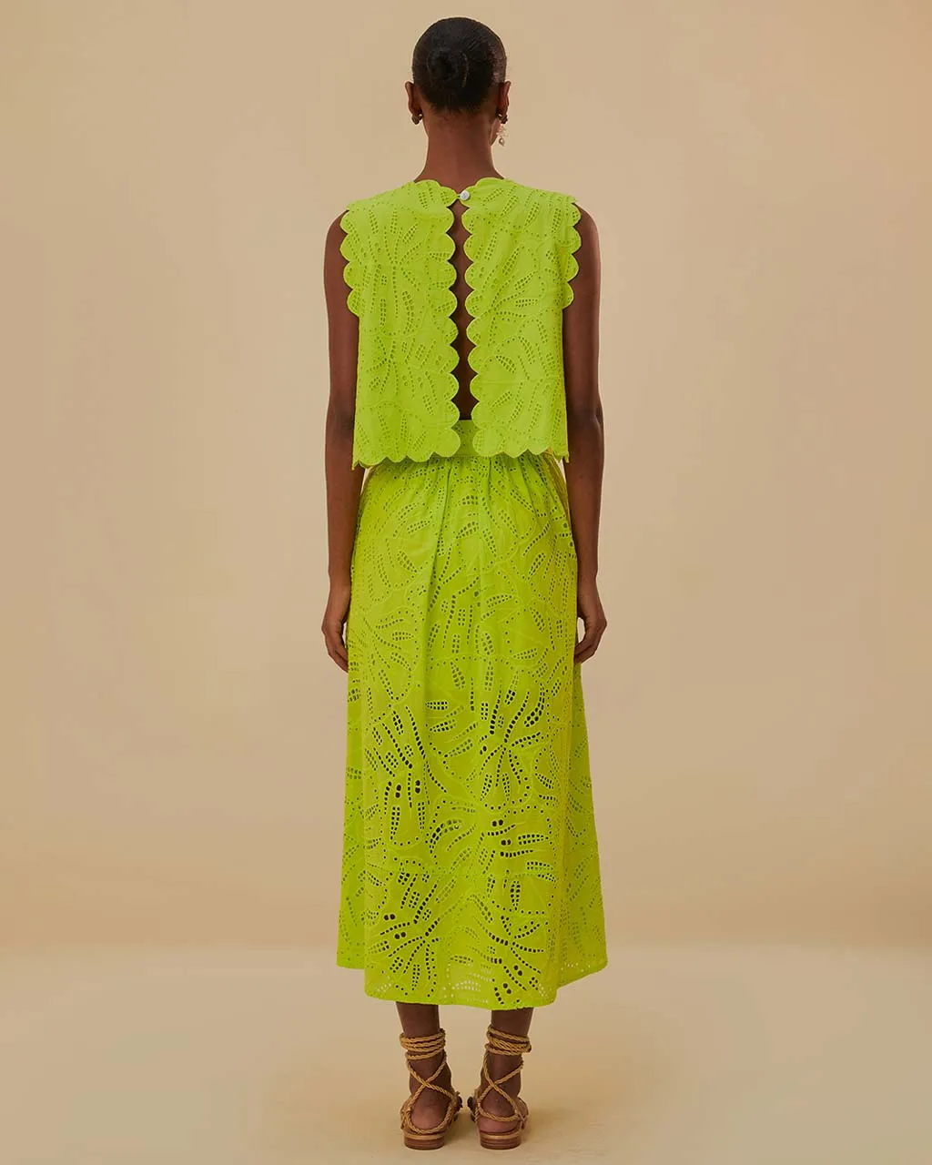 Green Monstera Eyelet Maxi Skirt