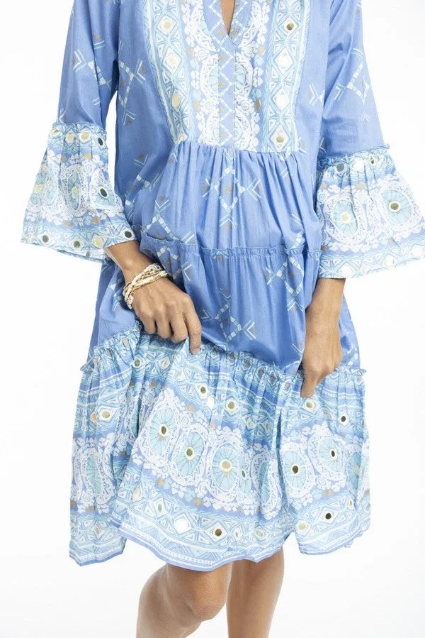 Heidi Blue Layered Dress Frill Sleeve