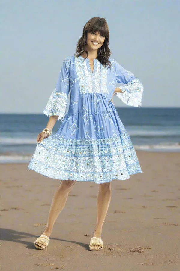 Heidi Blue Layered Dress Frill Sleeve