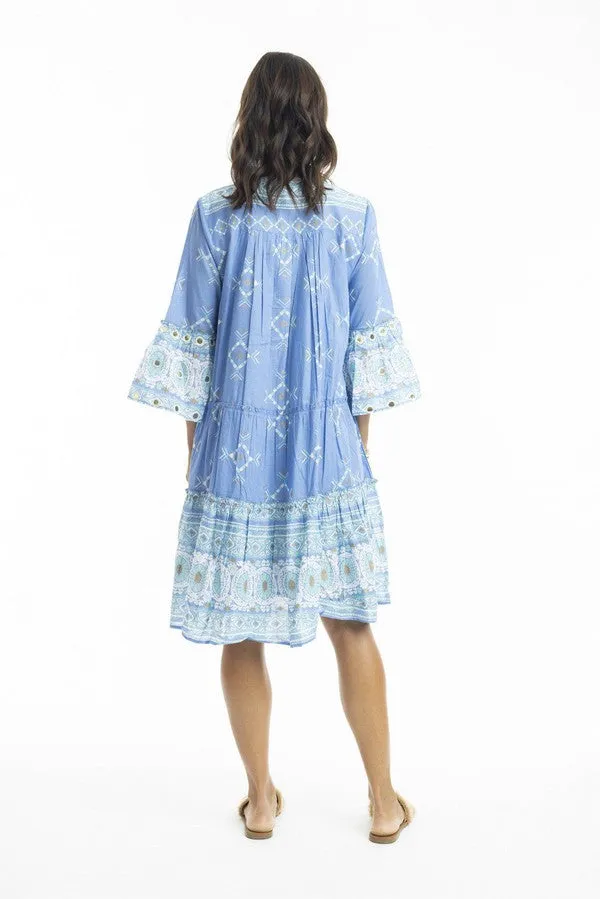 Heidi Blue Layered Dress Frill Sleeve