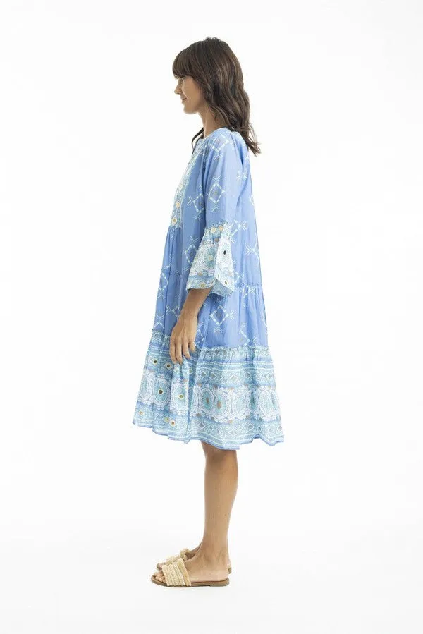 Heidi Blue Layered Dress Frill Sleeve