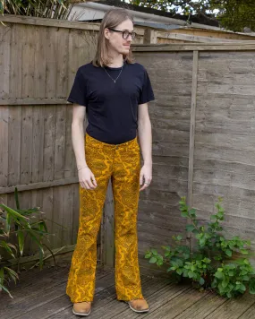 Hendrix Gold Paisley Corduroy Retro Bell Bottom Flares