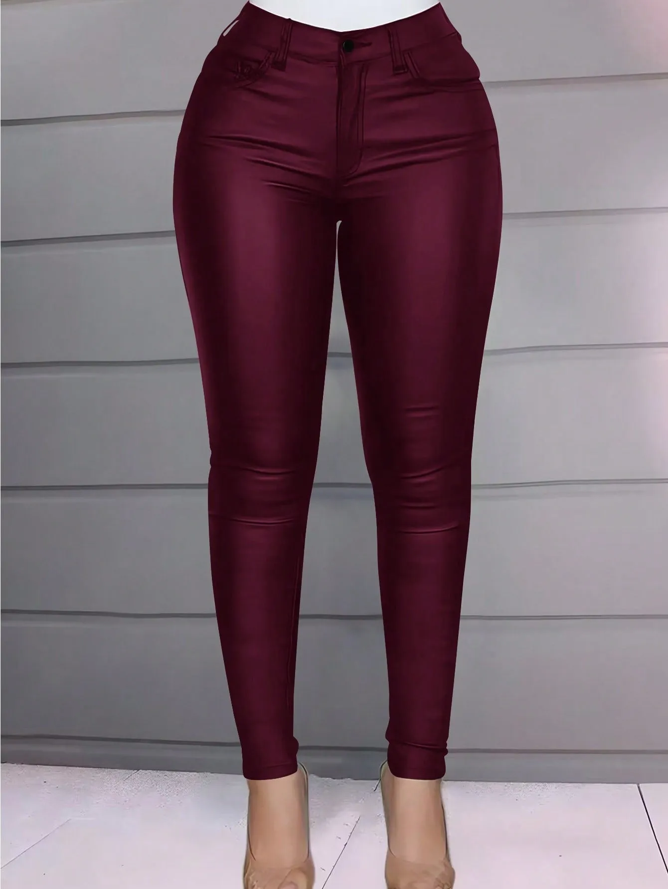 High Waist Thermal Lined PU Leather Skinny Cropped Pants