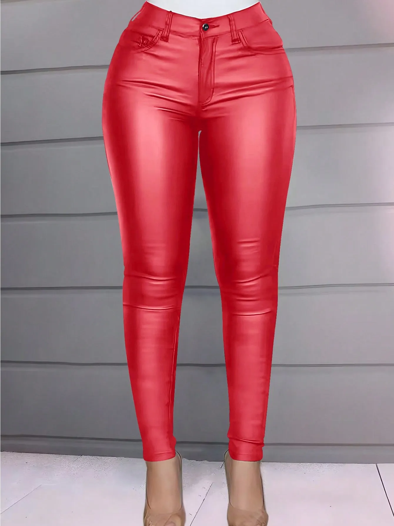 High Waist Thermal Lined PU Leather Skinny Cropped Pants