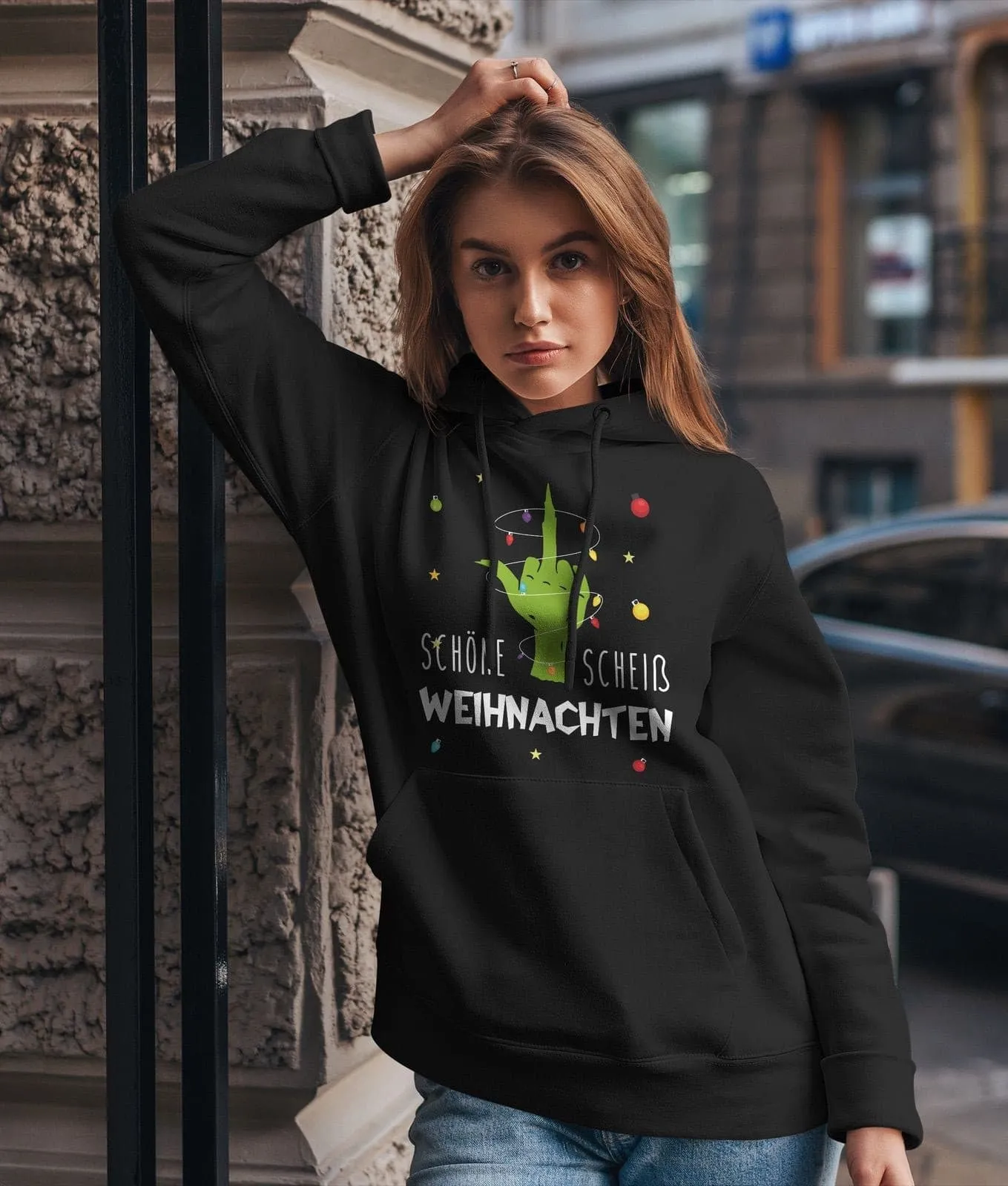 Hoodie - Grinch - Schöne scheiß Weihnachten (Mittelfinger)