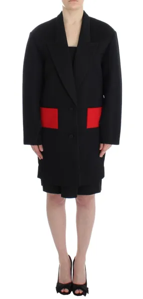 KAALE SUKTAE Elegant Draped Long Coat in Black with Red Accents