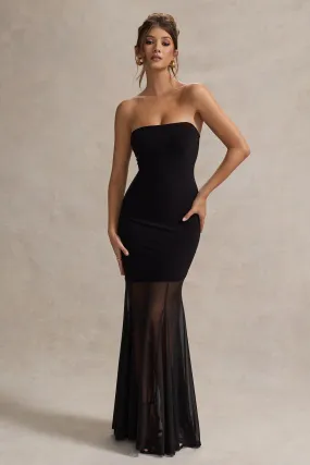 Kaylen | Black Bandeau Mesh Fishtail Maxi Dress