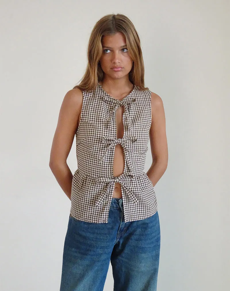 Kayvata Top in Mini Gingham Brown